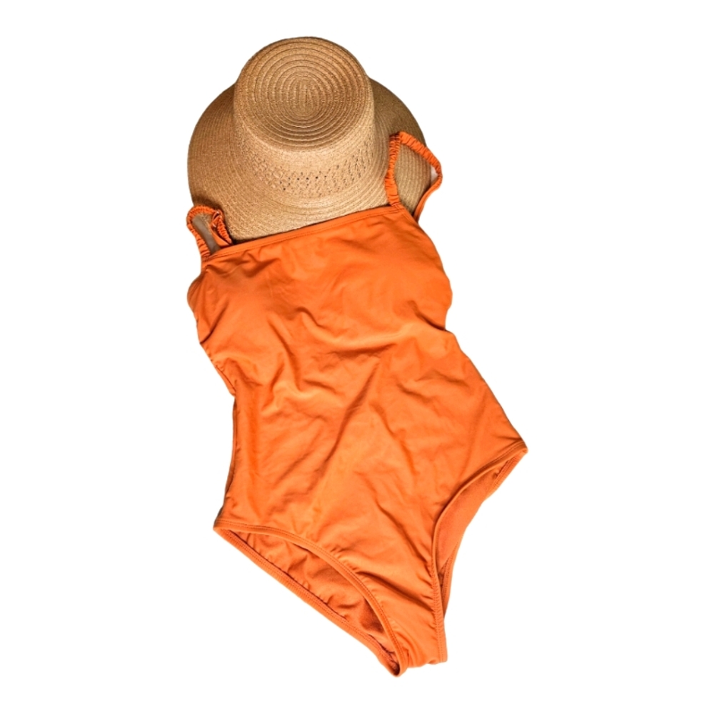 Kona Sol Orange One Piece Swimsuit with Hat NWT